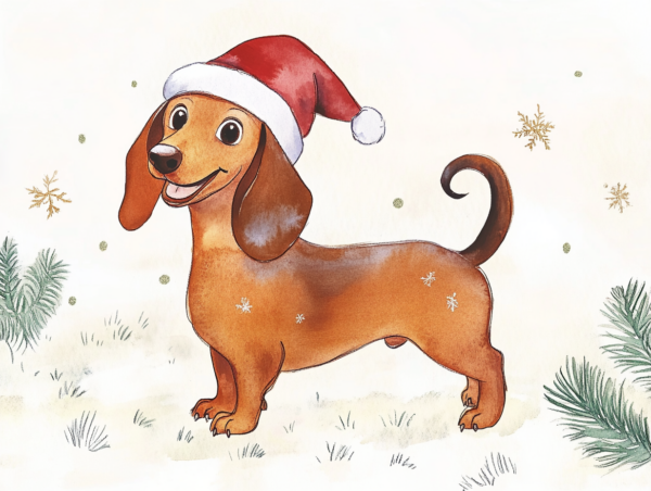 Midjourney KI Illustration: Weihnachtlicher Dackel