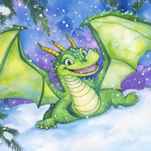 Midjourney KI Illustration: Drache im Winterwald