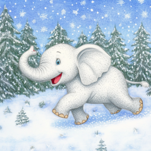 Midjourney KI Illustration: Elefant im Winterwald