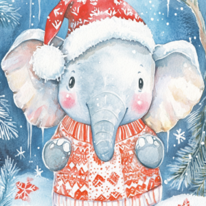 2 x Midjourney KI Illustration: Weihnachtlicher Elefant