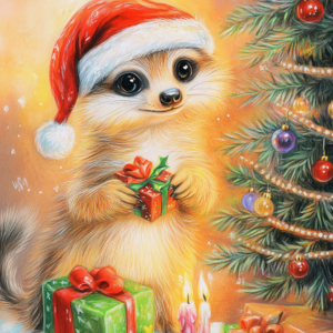 Midjourney KI Illustration: Erdmännchen Weihnachten