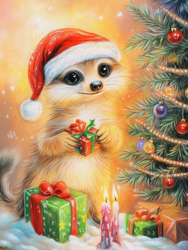 Midjourney KI Illustration: Erdmännchen Weihnachten