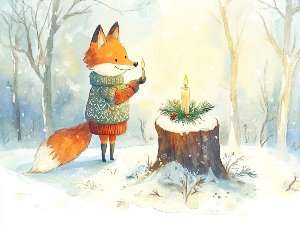 2 x Midjourney KI Illustration: Fuchs im Advent