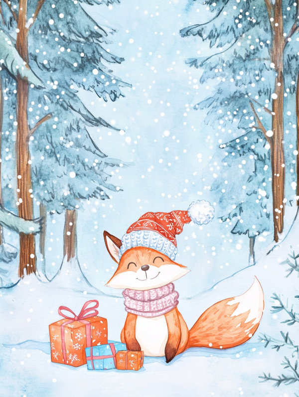 Midjourney KI Illustration: Weihnachtlicher Fuchs