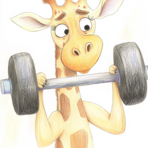 2x Midjourney KI Illustration: Giraffe trainiert