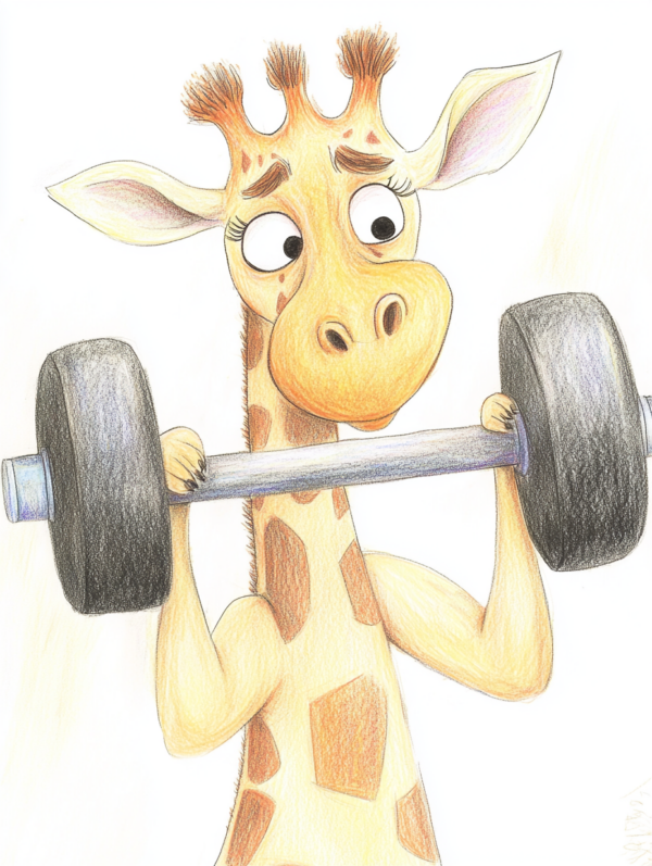 2x Midjourney KI Illustration: Giraffe trainiert
