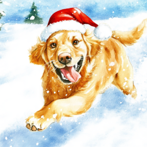Midjourney KI Illustration: Golden Retriever im Winter