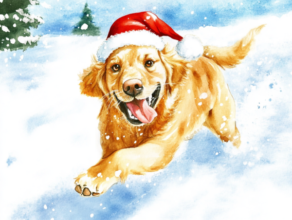Midjourney KI Illustration: Golden Retriever im Winter