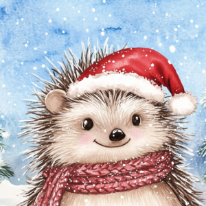 Midjourney KI Illustration: Winterlicher Igel