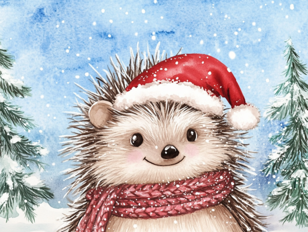 Midjourney KI Illustration: Winterlicher Igel