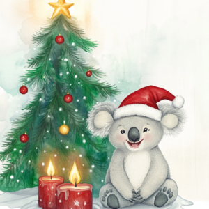Midjourney KI Illustration: Weihnachtlicher Koala
