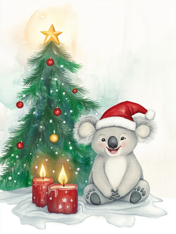 Midjourney KI Illustration: Weihnachtlicher Koala