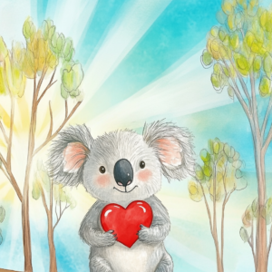 Midjourney KI Illustration: Koala mit Herz