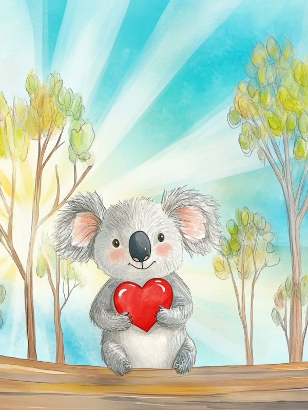 Midjourney KI Illustration: Koala mit Herz