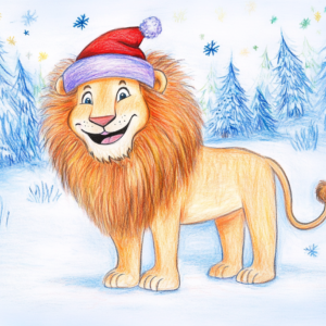 Midjourney KI Illustration: Weihnachtlicher Löwe