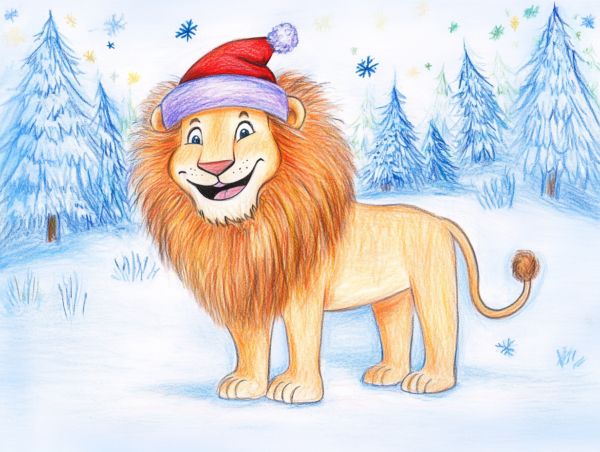 Midjourney KI Illustration: Weihnachtlicher Löwe
