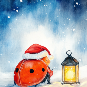 Midjourney KI Illustration: Weihnachtlicher Marienkäfer