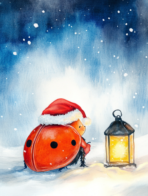 Midjourney KI Illustration: Weihnachtlicher Marienkäfer
