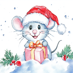 Midjourney KI Illustration: Weihnachtsmaus