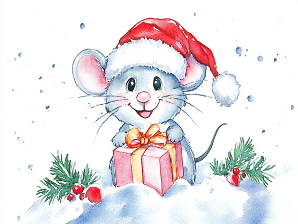 Midjourney KI Illustration: Weihnachtsmaus