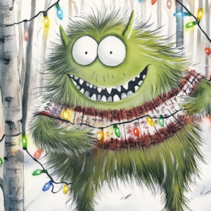 Midjourney KI Illustration: Monster mit Lichterkette