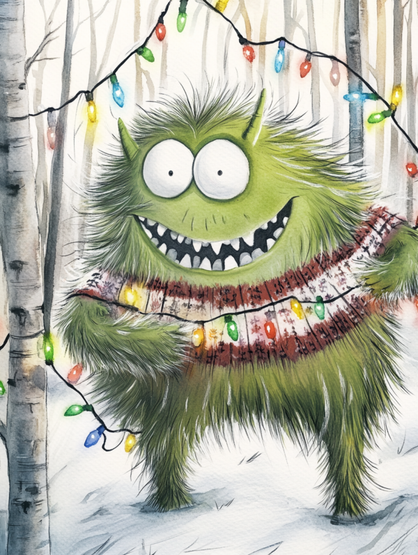Midjourney KI Illustration: Monster mit Lichterkette