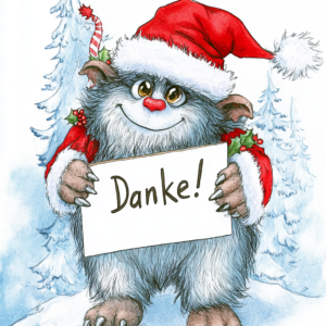 Midjourney KI Illustration: Monster, Weihnachten, Dankeschön