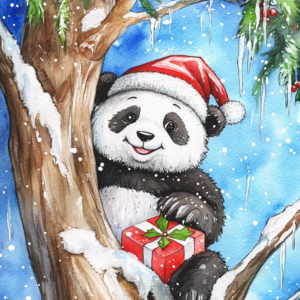 Midjourney KI Illustration: Weihnachtlicher Panda