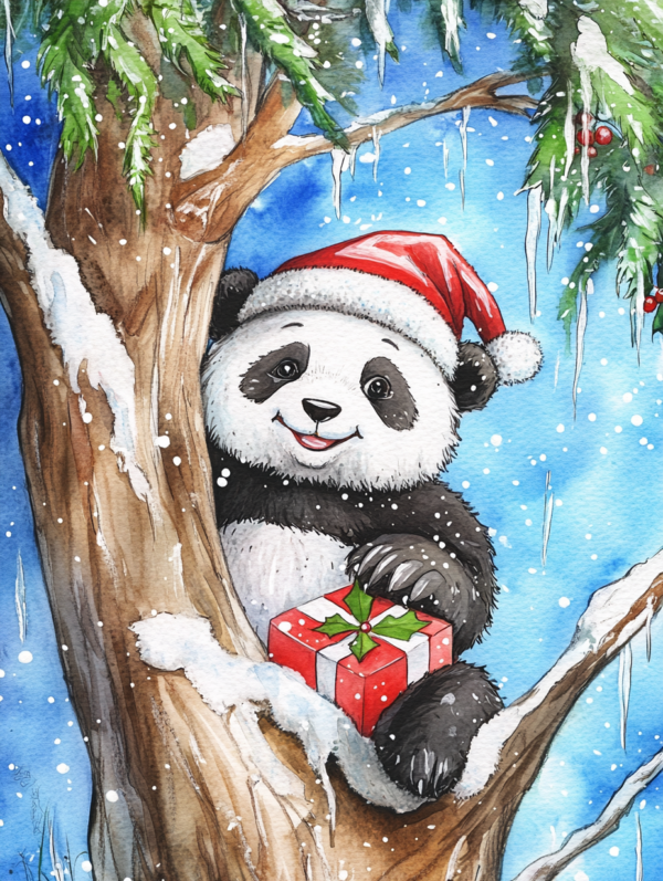 Midjourney KI Illustration: Weihnachtlicher Panda
