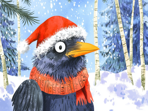 Midjourney KI Illustration: Weihnachtsrabe