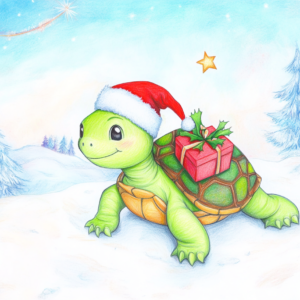 Midjourney KI Illustration: Weihnachtliche  Schildkröte
