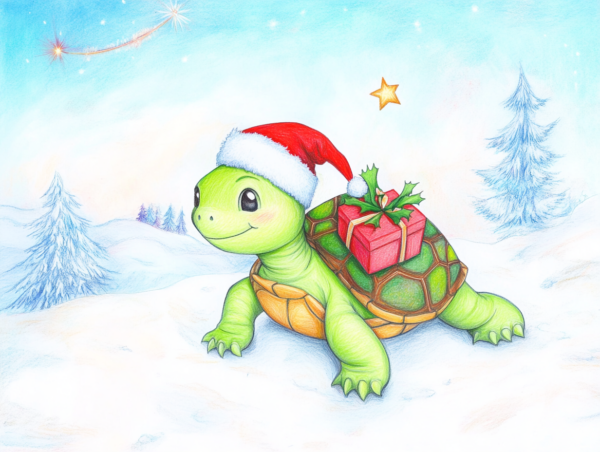 Midjourney KI Illustration: Weihnachtliche  Schildkröte