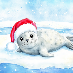 Midjourney KI Illustration: Weihnachtlicher Seehund