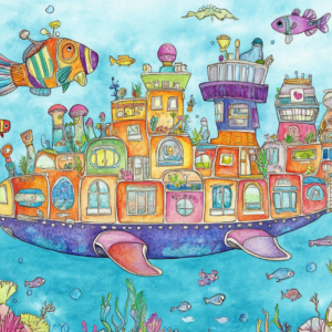 Midjourney KI Illustration: Fantasievolles U-Boot