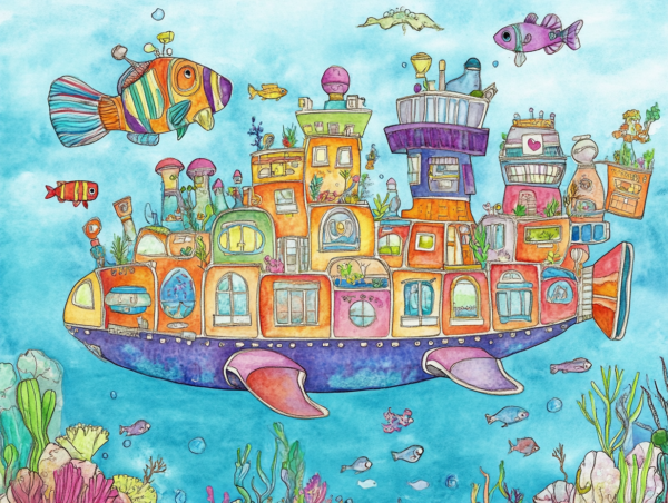 Midjourney KI Illustration: Fantasievolles U-Boot