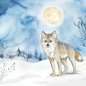 2x Midjourney KI Illustration: Wolf bei Nacht