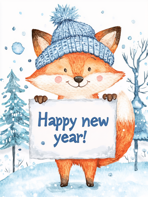 Midjourney KI Illustrationen/Sparpaket: Klassenmaskottchen Neujahrsgruß Teil 2 (102 x)