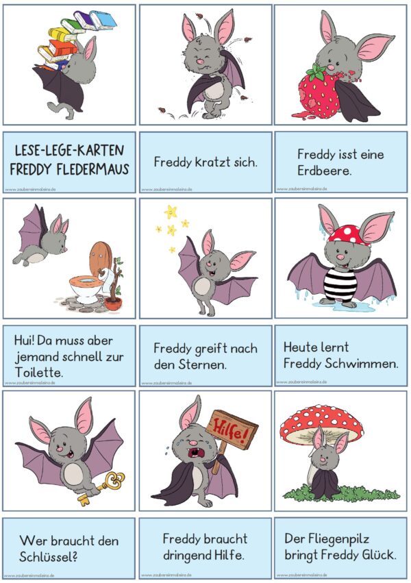 Leselegekarten Freddy Fledermaus