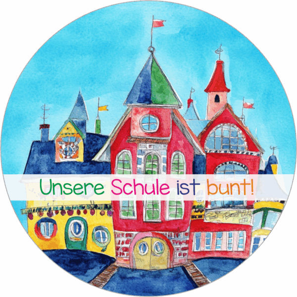 Buttonvorlage (png Datei): Unsere Schule ist bunt