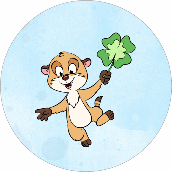 Buttonvorlage (png Datei): Erdmännchen mit Kleeblatt