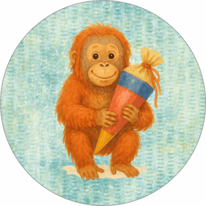 Buttonvorlage (png Datei): Einschulung Orang Utan
