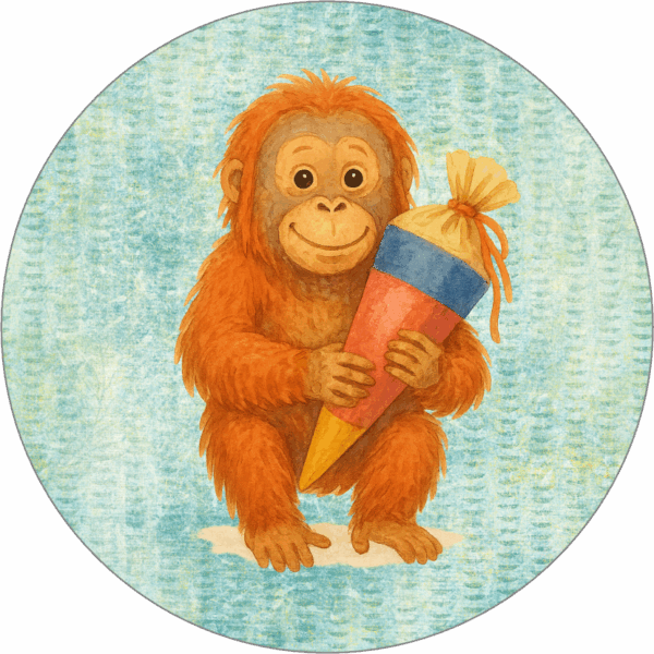 Buttonvorlage (png Datei): Einschulung Orang Utan