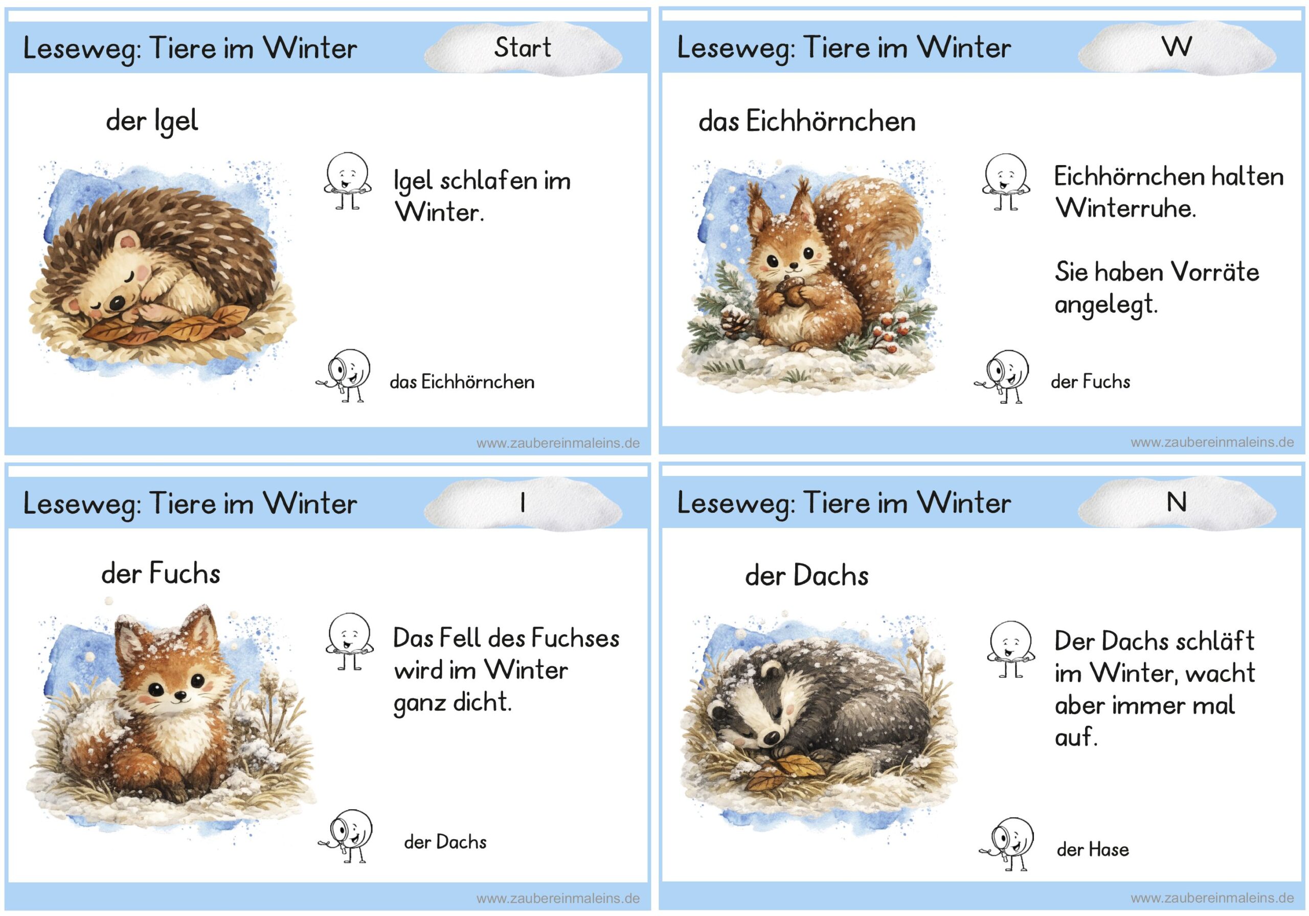 Einfacher Leseweg: Tiere im Winter